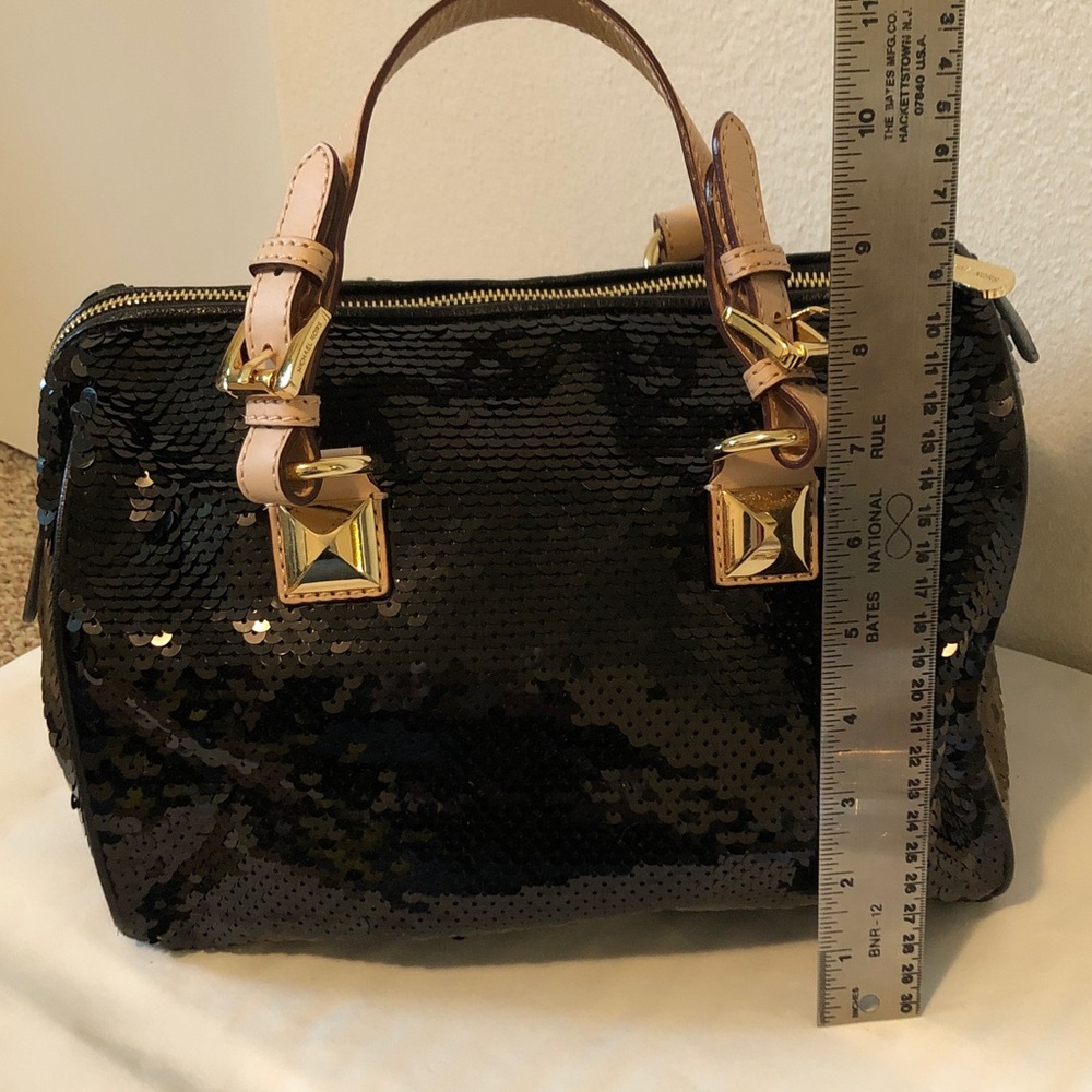 Michael Kors Black Sequin Grayson Satchel with Gold Accents - Picture 4 of 8